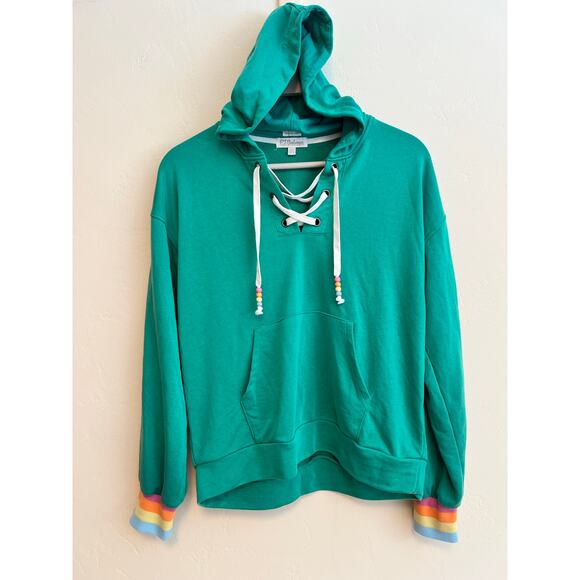 PJ Salvage Super Soft Live in Color Hoodie in Sage Green Rainbow Size: Medium - Picture 4 of 7